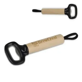 Bottle opener with wooden handle and strap - LT93086 (gadzety reklamowe)